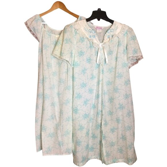 Vintage Dreamcoats Women's Nightgown Housecoat Set Floral Print Lace Detail Sz M - Picture 1 of 16